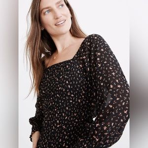 (Re)sourced Georgette Lucie Bubble-Sleeve Smocked Top